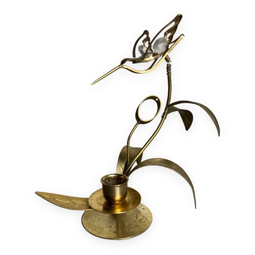 Austrian Crystal‎ Delight Hummingbird Flower Candle Holder 24K Gold Plated READ